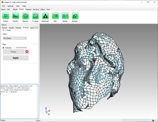 Surface Mesh converted to a pure quadrilateral mesh